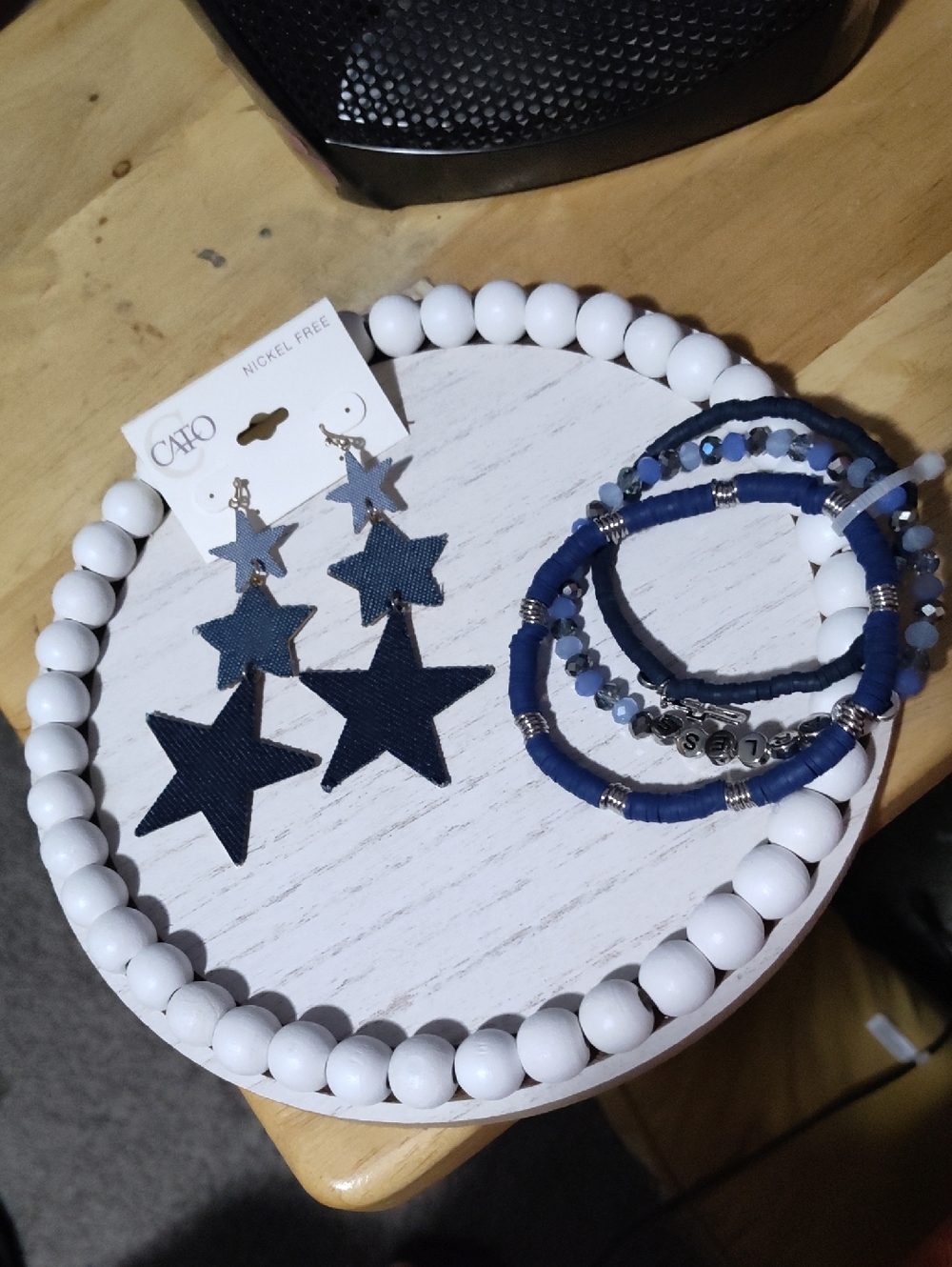 Cato Navy Star Drop Earrings with Blue Beaded Bracelet Stack
